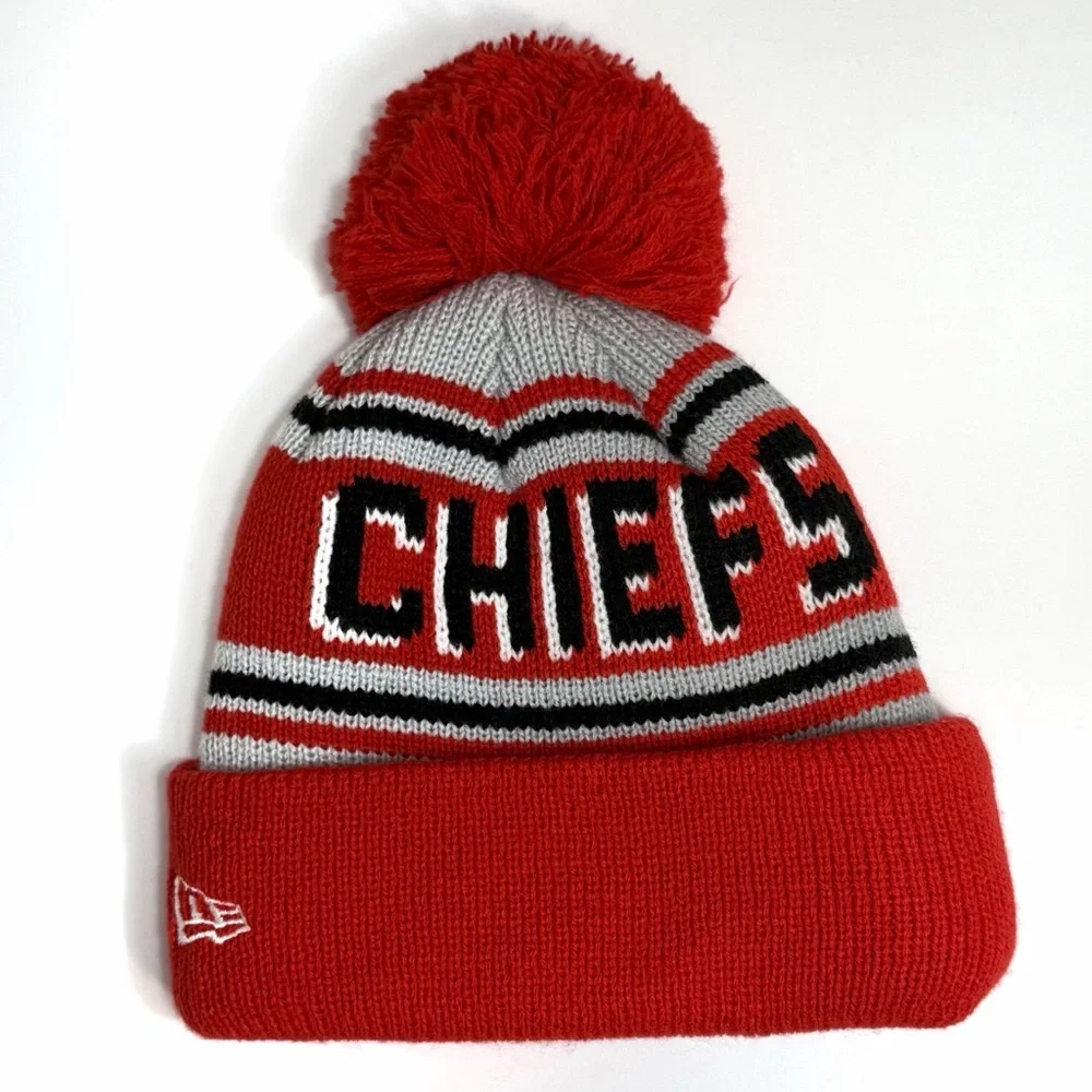 Youth New Era NFL Kansas City Chiefs Red Cuffed Knit Beanie Removable Pom NWT